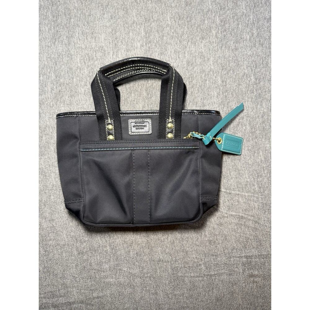 Coach Leather Shoulder Bag Purse-Black/Teal Satin Interior/Authentic